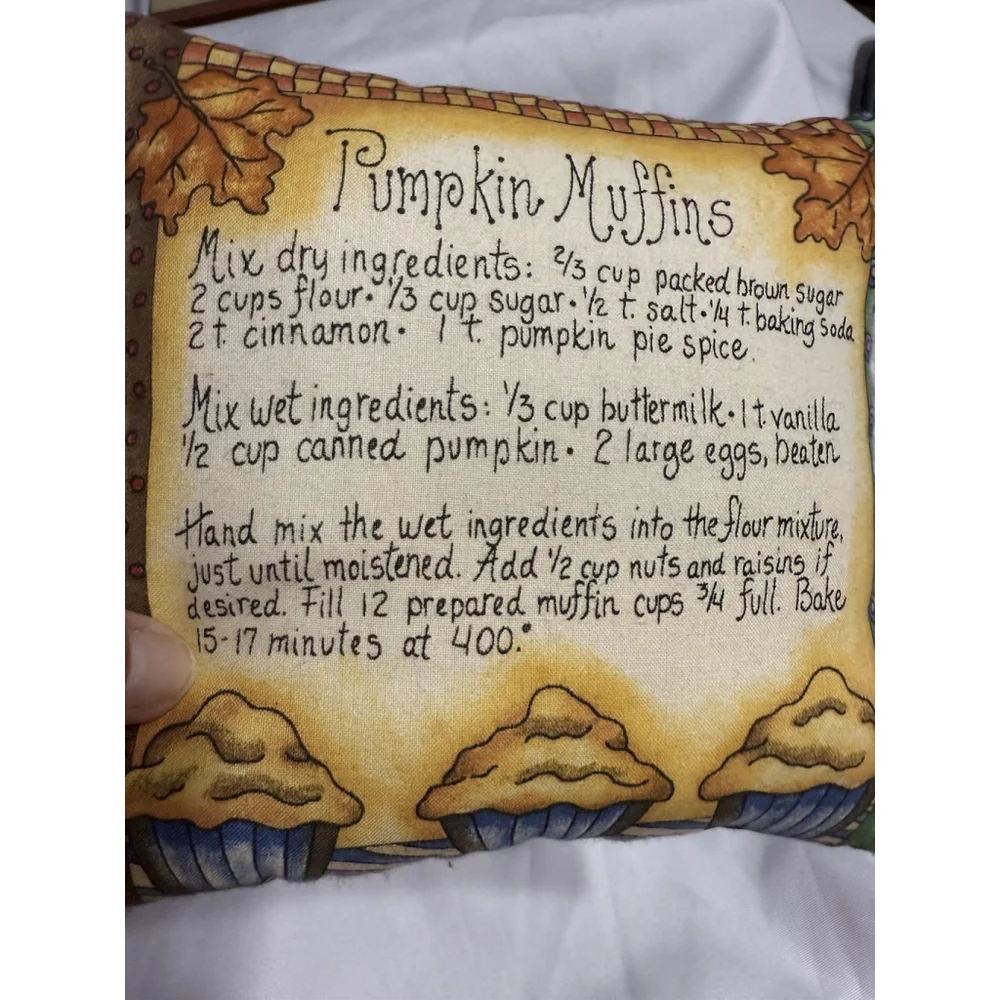 Vintage Pumpkin muffins Recipe Pillow 6.5x6.5” Micro Mini Small Pillow Granny